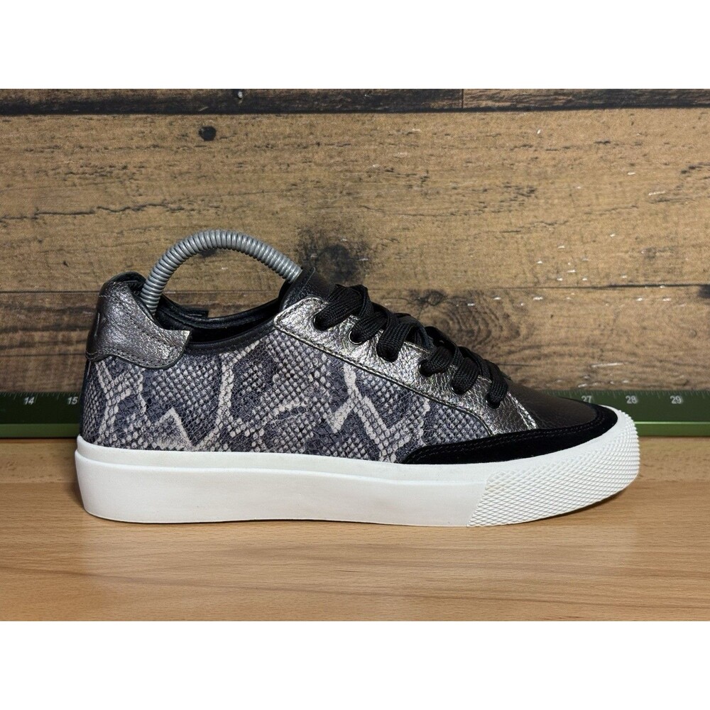 🔥Dkny Womens Reesa Sneakers Black Gray K3982174 Snake Print Leather Lace Up 8M